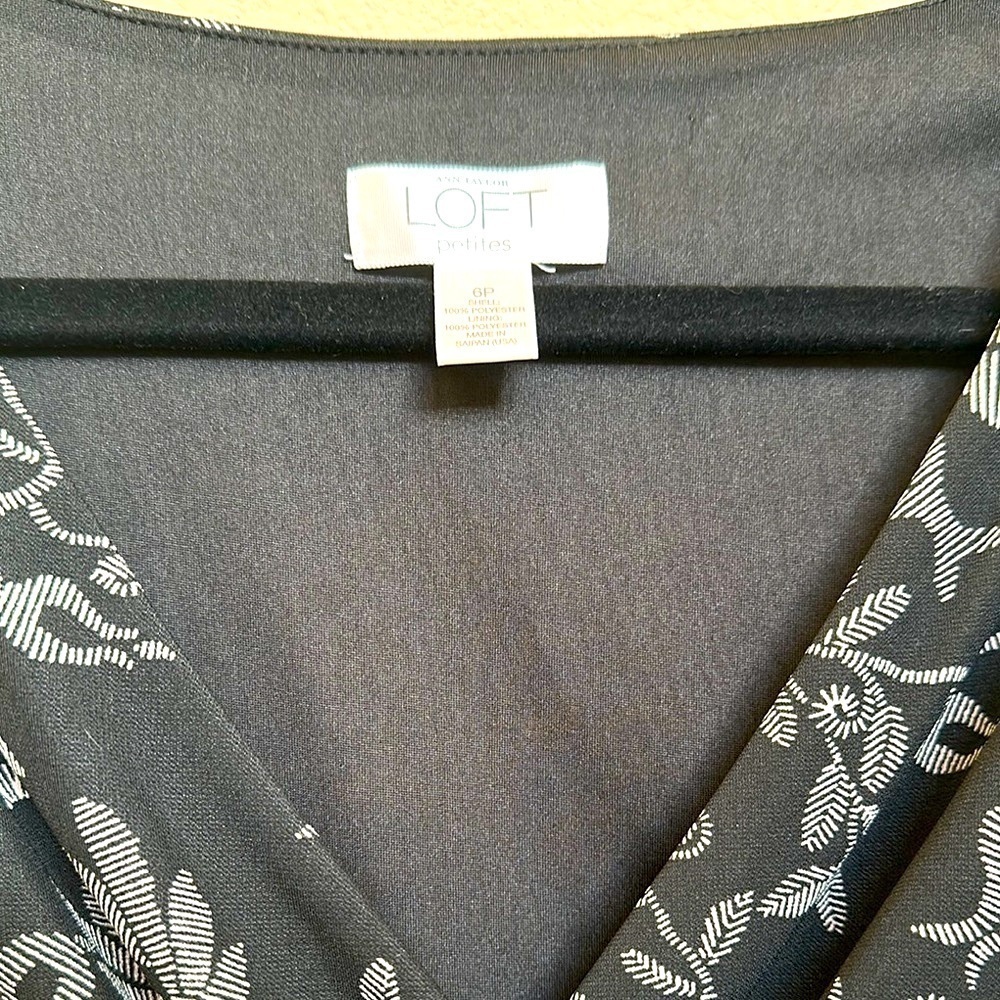 LOFT Black and White Tie Front Sheath Dress - Picture 2 of 7